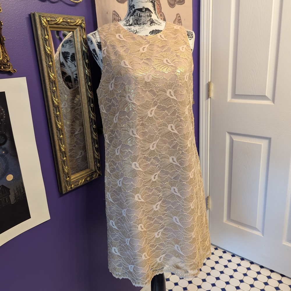 VTG Gold And Tan Lace Midi Dress